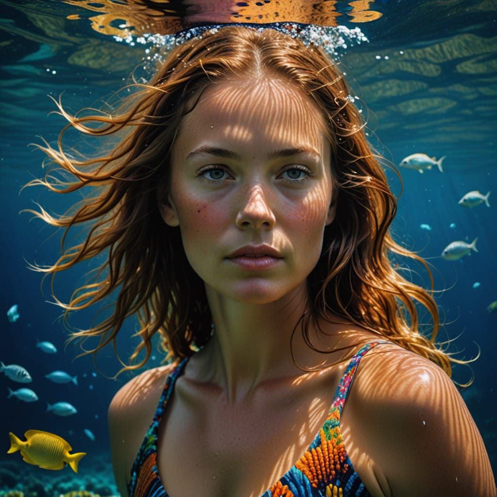 Portrait of a Diver amidst Vibrant Coral Reef