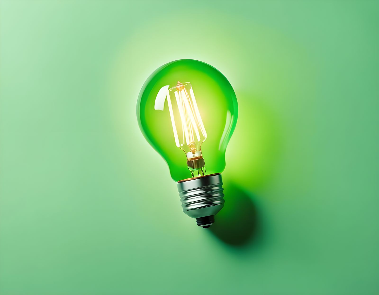 Green Light Bulb Flat Lay Photo