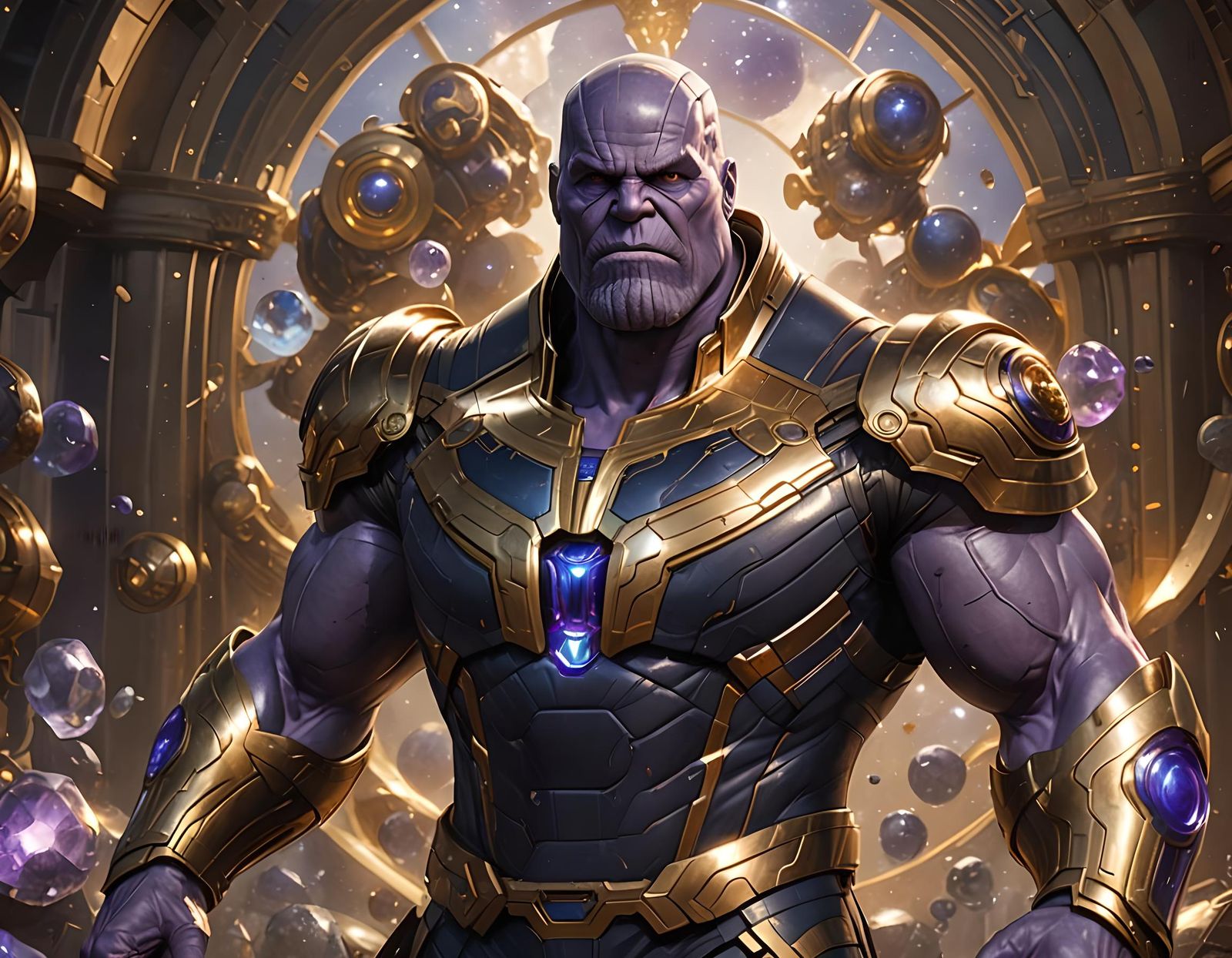 Hyperdetailed Thanos Portrait in Volumetric Lighting