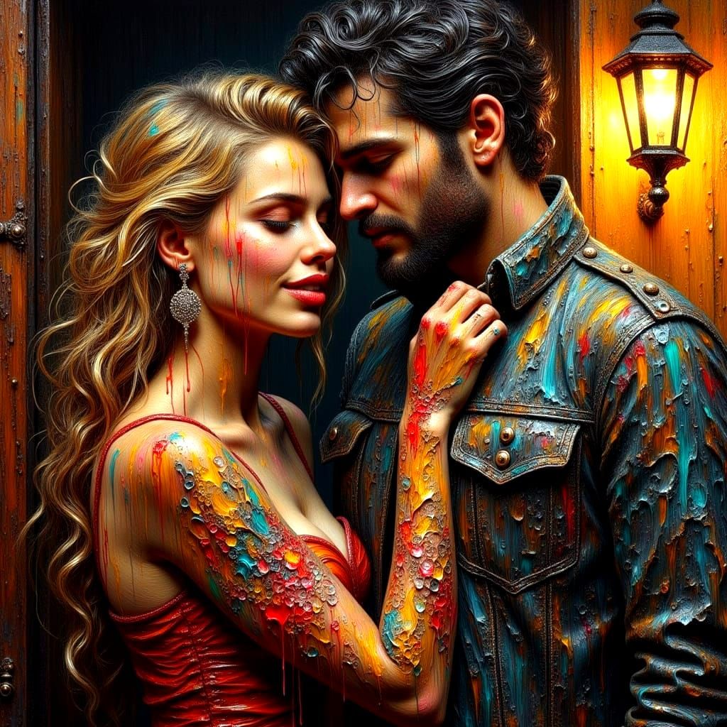 Love in the Rain of Colourful Drops: A Tender Moment in Impa...