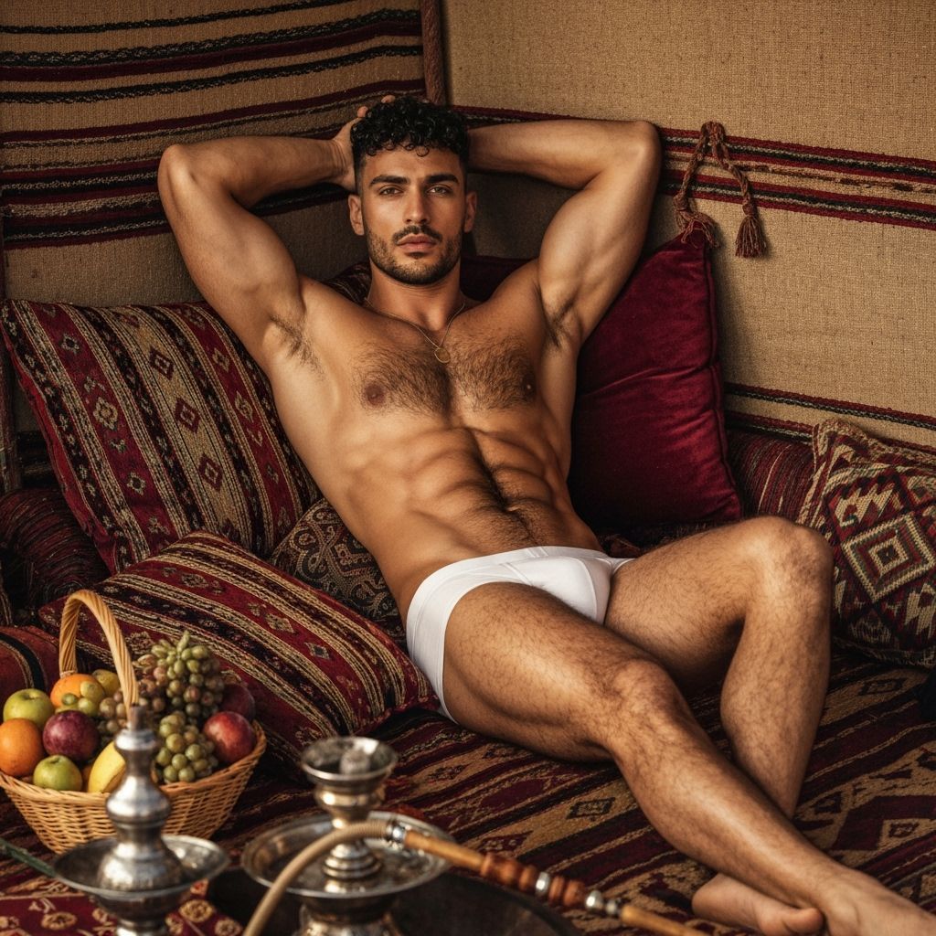 Middle Eastern Man Relaxing in Ornate Bedouin Tent