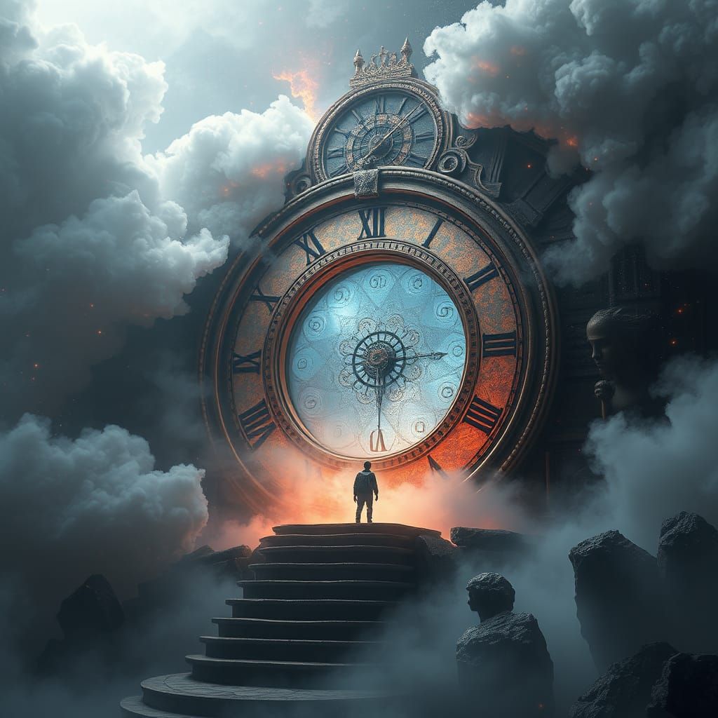 Mystical Clockwork Portal Unravels Time, Fantasy Concept Art