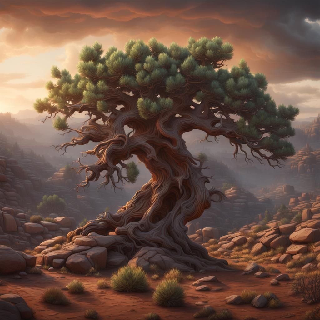 Realistic Pinyon Pine Tree in Digital Matte Painting