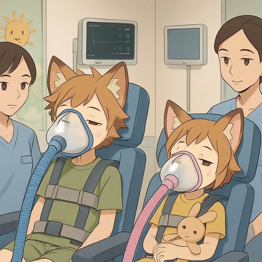 Fox Siblings Undergoing Pediatric Anesthesia, Anime Style