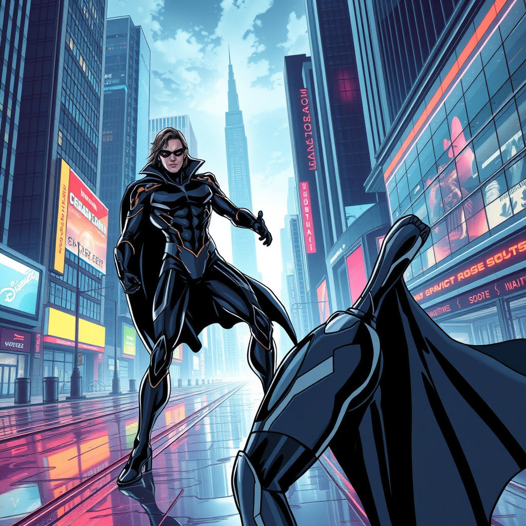 Futuristic Cityscape Hero in Comic Book Style