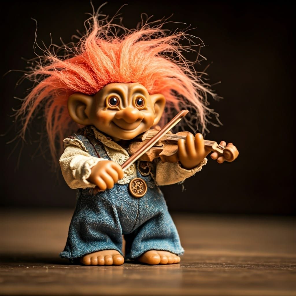 Hyperrealistic Troll Doll Violinist in Cinematic Lighting