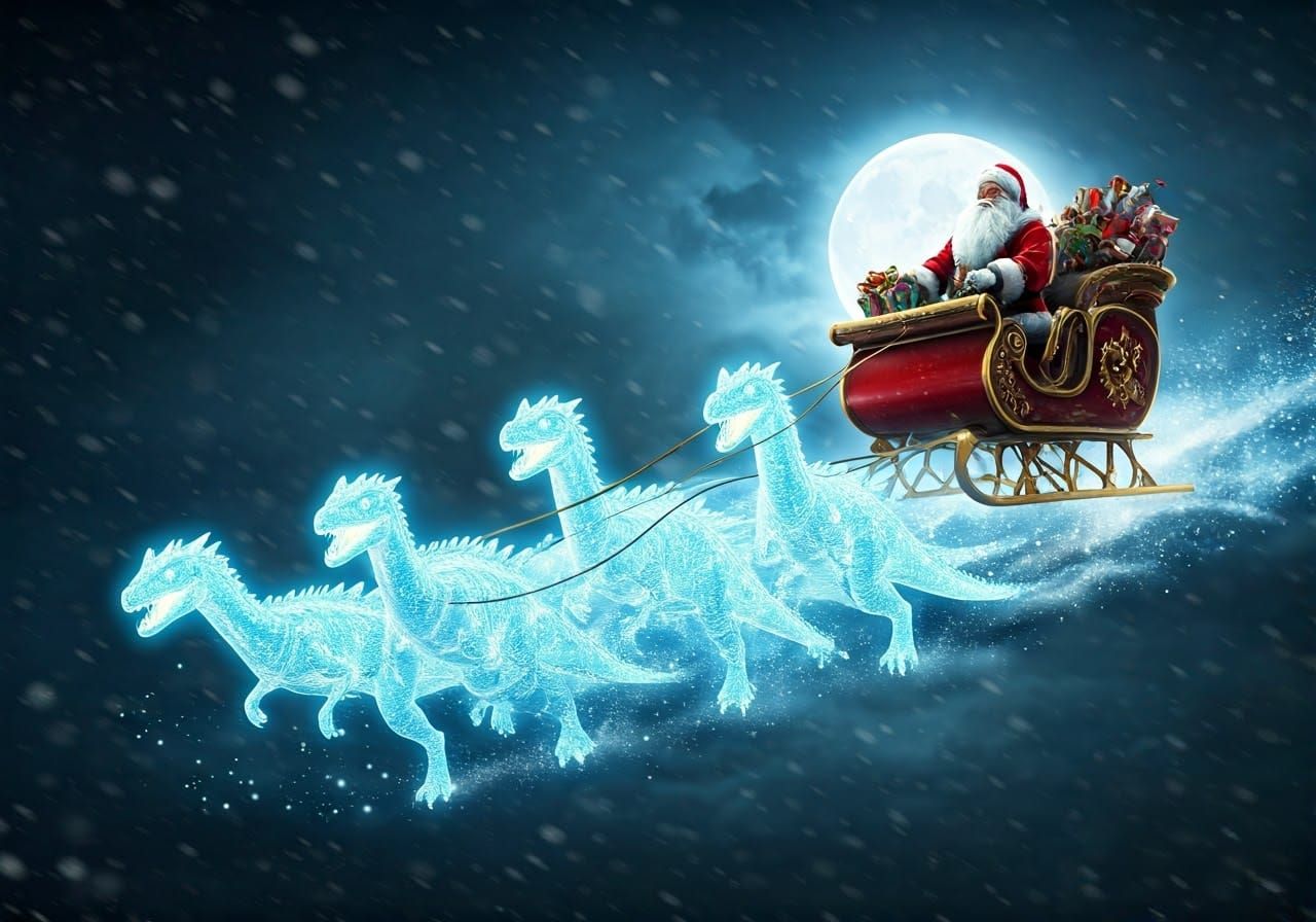 Santa's Magic Sleigh Flight in a Gritty, Cinematic Style
