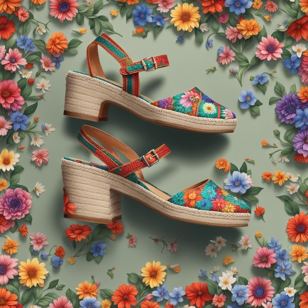 Floral Espadrilles: Digital Art in Detailed Fantasy Style