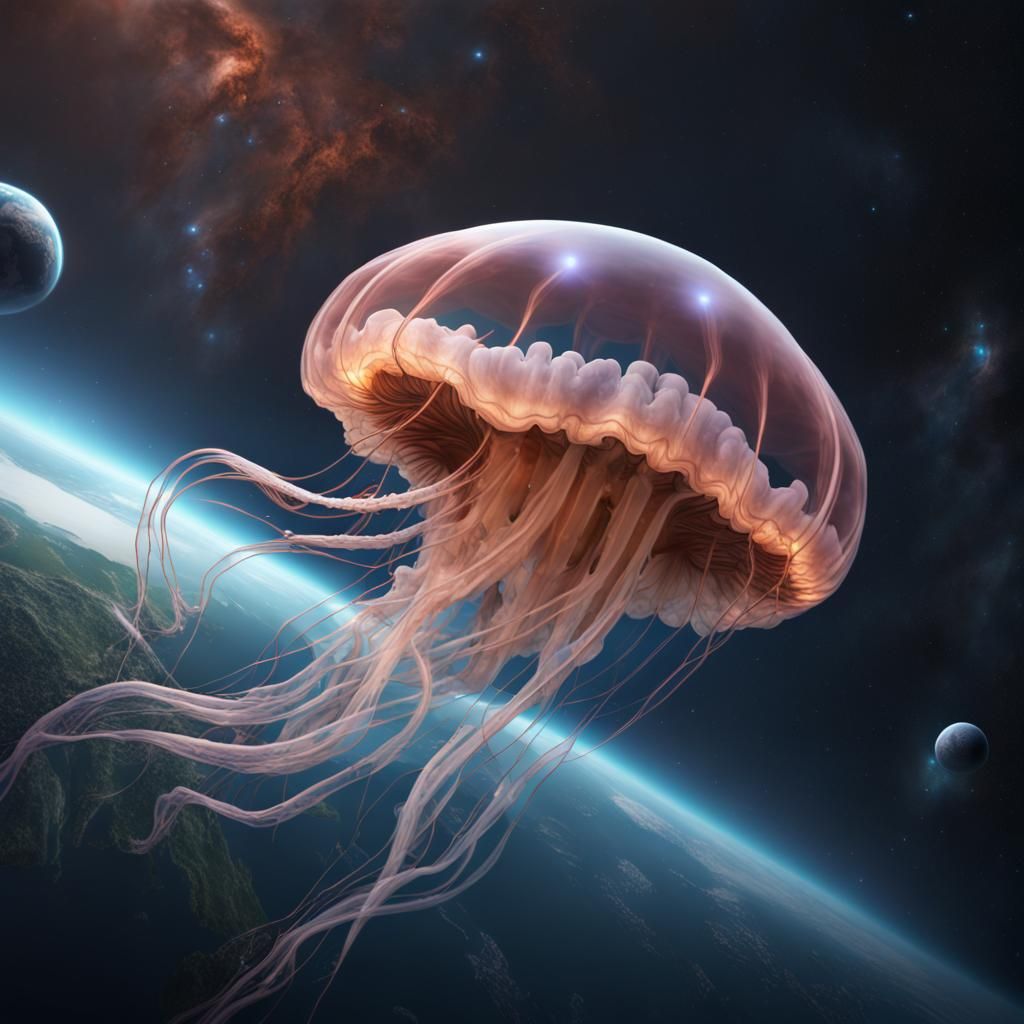 Giant Jellyfish in Earth Orbit: Fantasy Concept Art