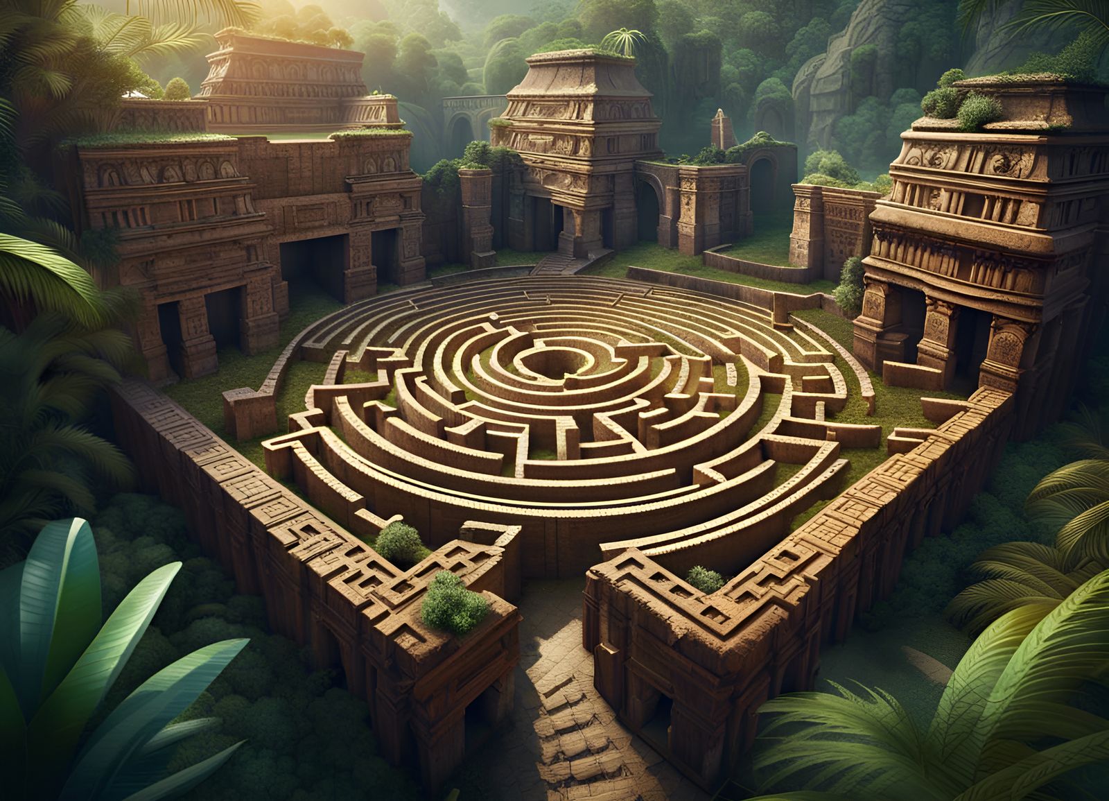 Inca Ruins Surround Sandstone Jungle Maze