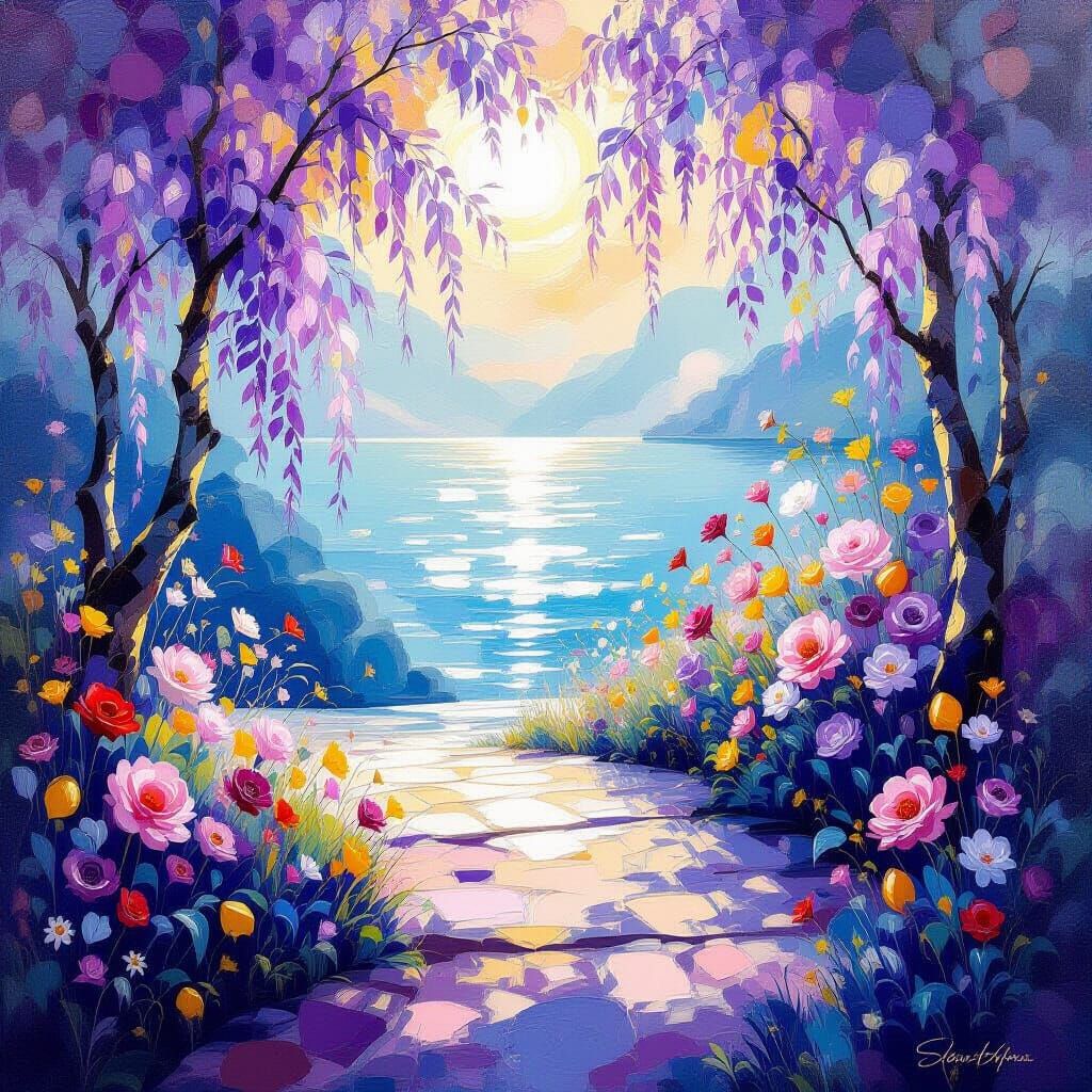 Luminous Wood Scene in Impressionist Rococo Style