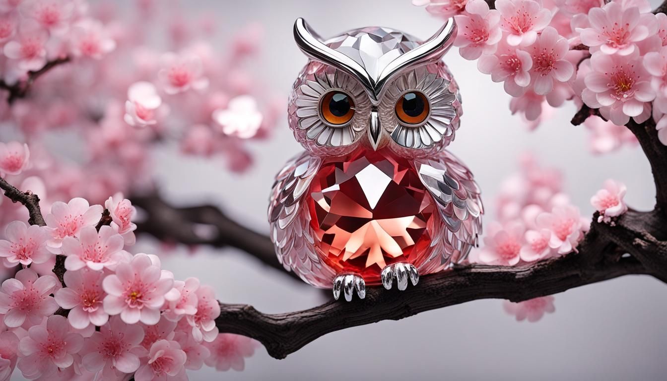 Crystal Owl in Blossomed Tree Digital Art