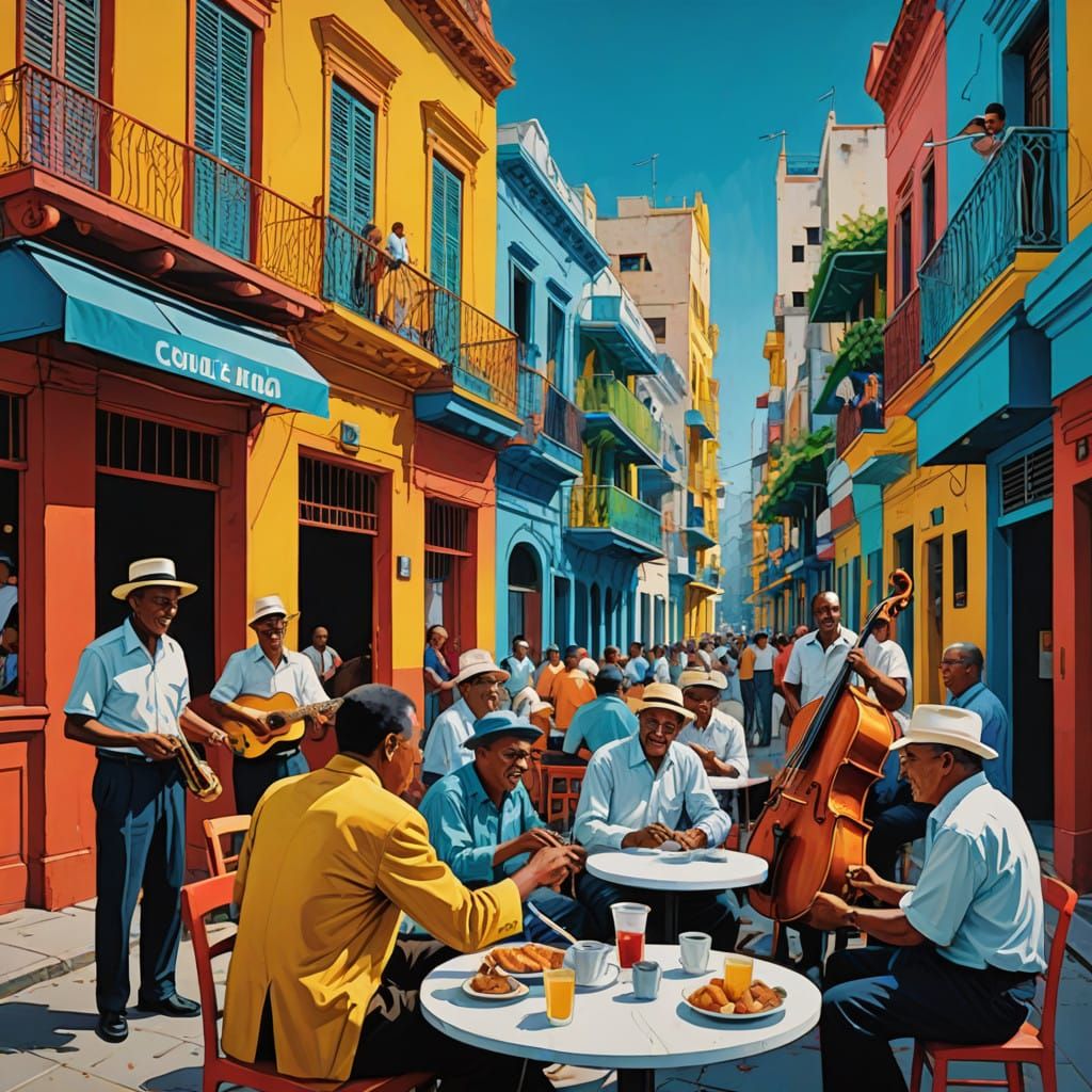 Vibrant Street Scene in Havana's Pedestrian Zone with Cafe C...