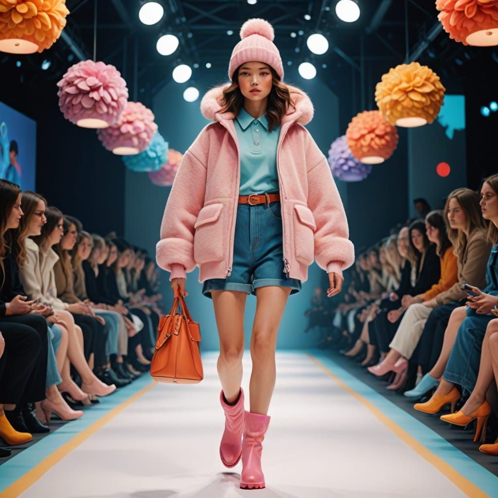 Vibrant Fashion Illustration of a Plump Girl in Whimsical Ru...