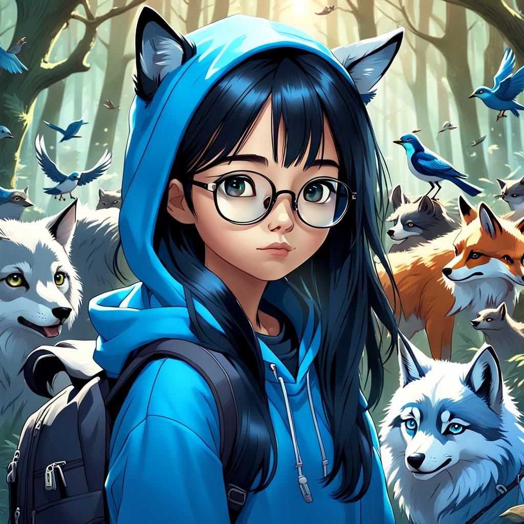 Fantasy Forest Portrait of a Girl with Animals