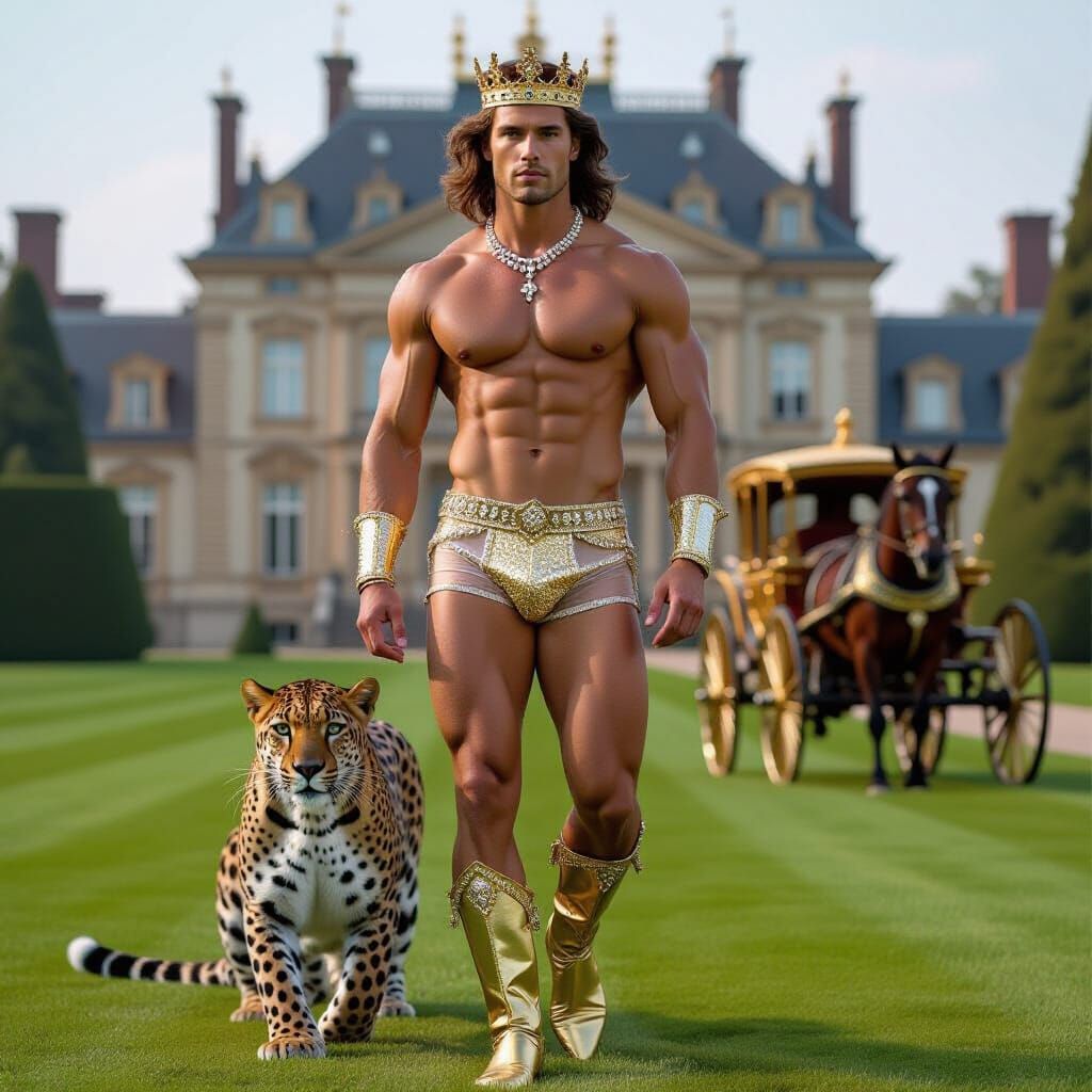 Muscular Man with Leopard in Photorealistic Style