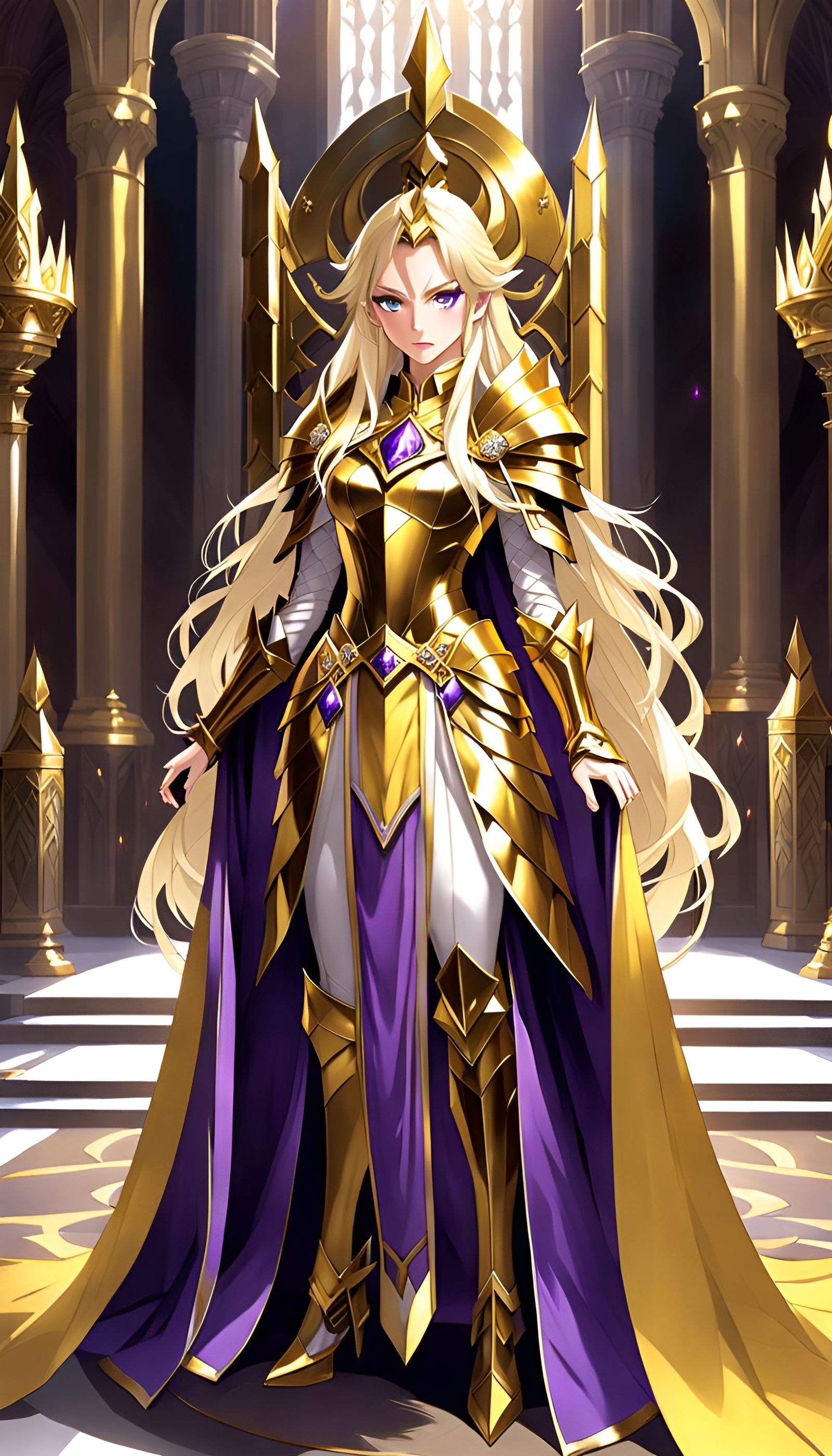 Anime Queen in Golden Armor in Ivory Palace