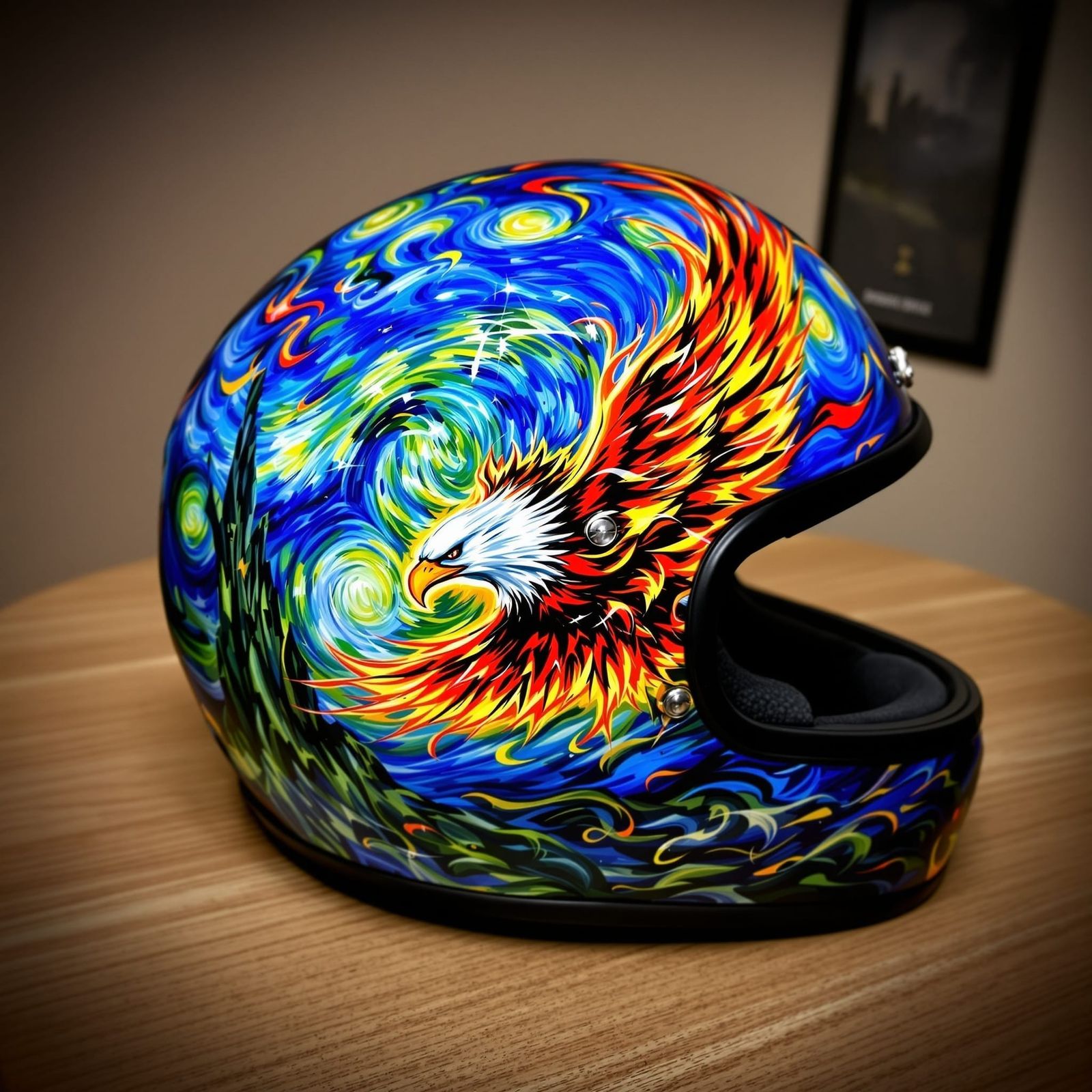Flaming Eagle Helmet in Van Gogh Style