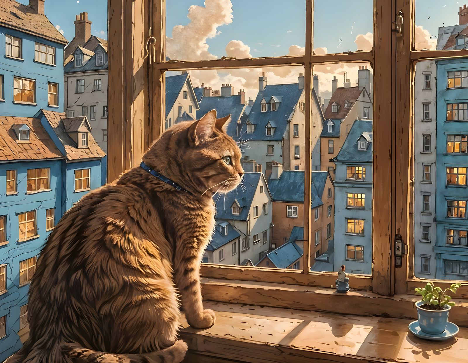 Brown Cat Watching People From High Window