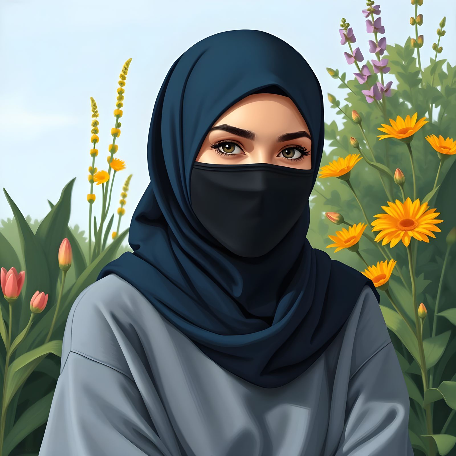Modern Portrait of Woman with Hijab in Botanic Garden