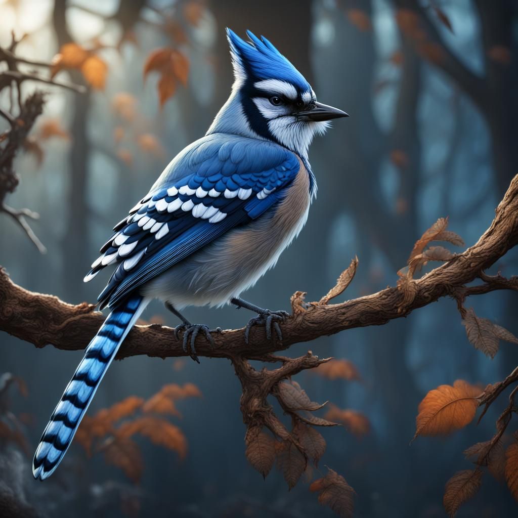 Bluejay on Branch: Detailed Matte Painting