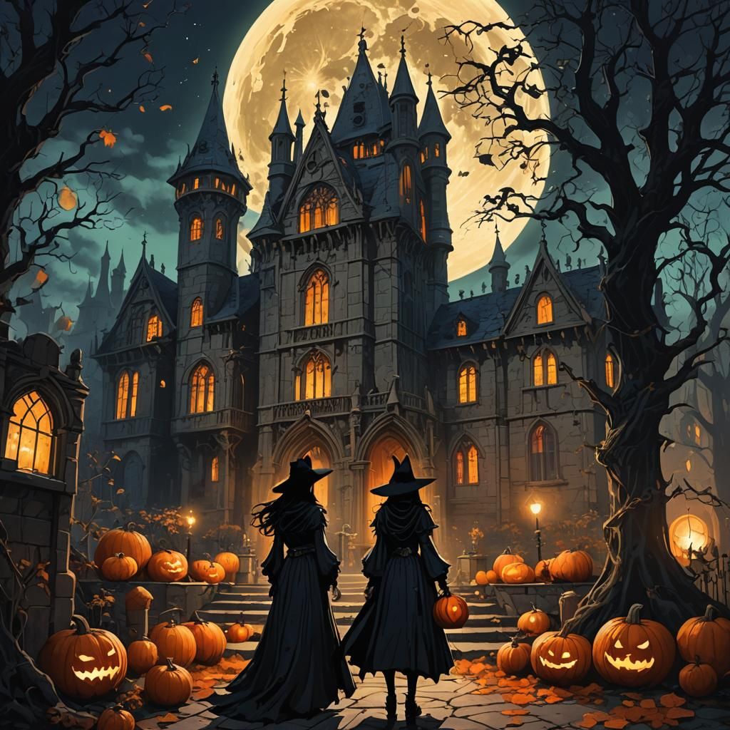 Gothic Witch Silhouetted in Graffiti Splash Art Style