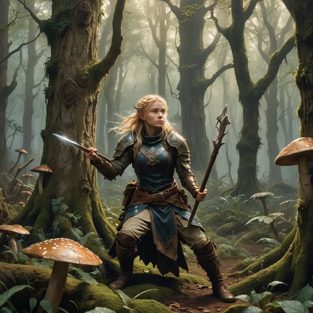 Halfling Druid in Misty Forest: Brian Froud Style