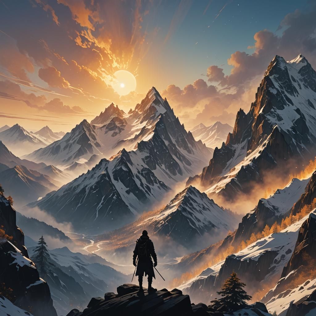 Silhouette at Base of Huge Mountain: Matte Painting