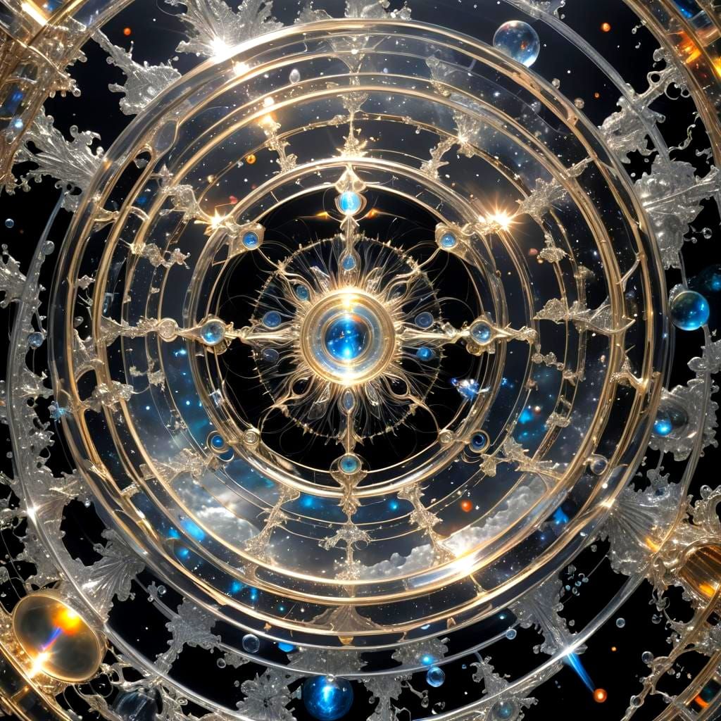 Radiant Figure Lounging on Cloud with Tesseract