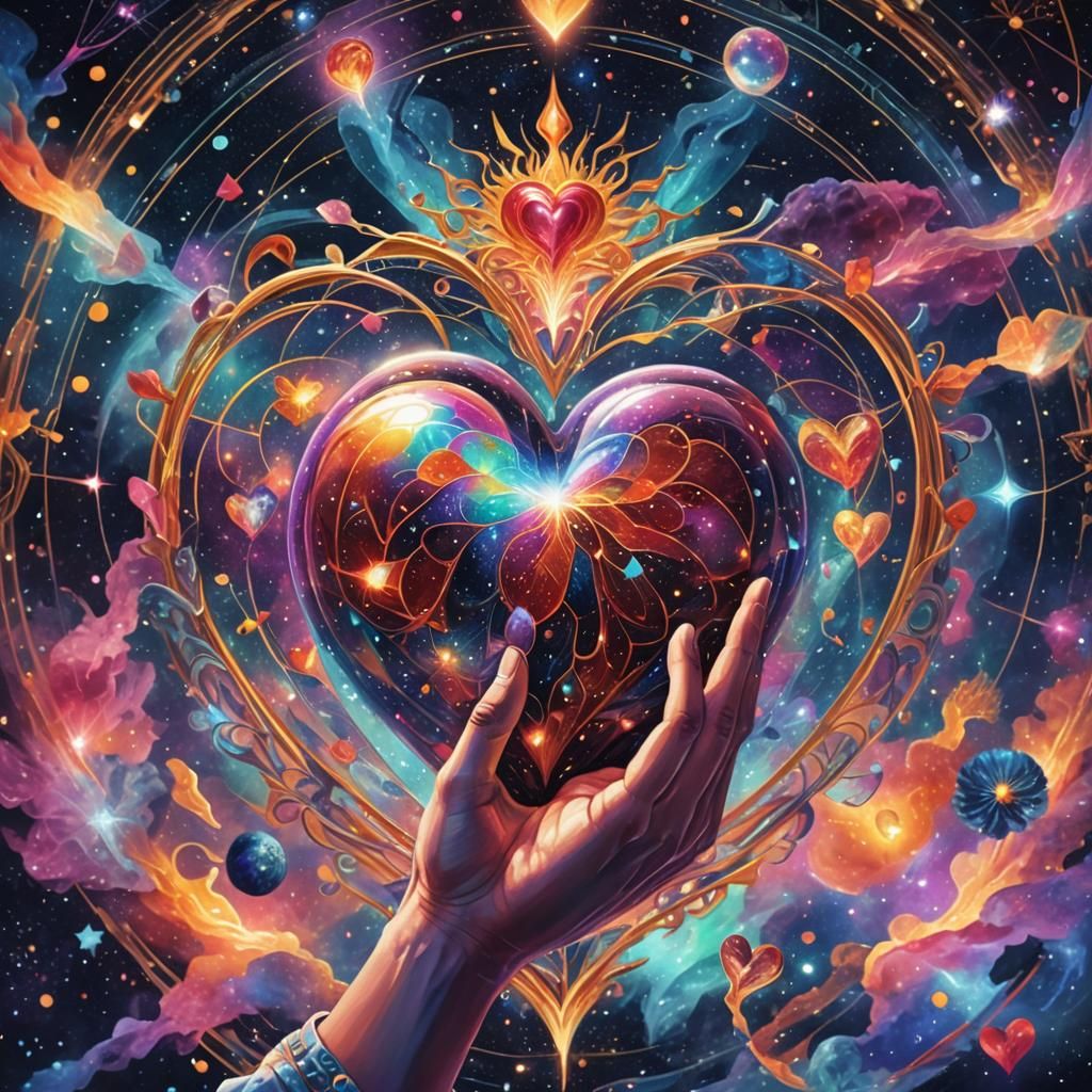 Cosmic Heart Giving Love: Astral Illustration