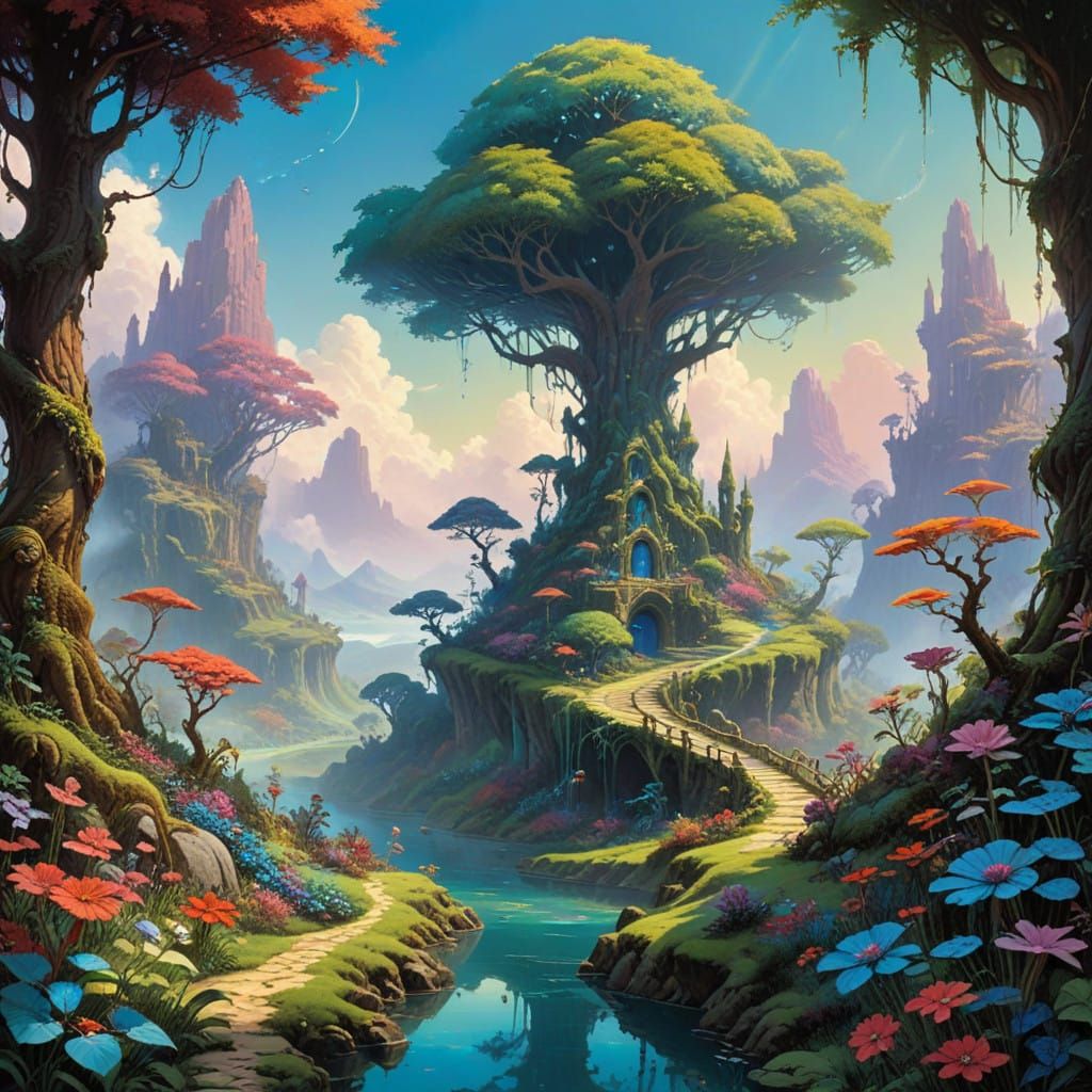 Vibrant Garden in Whimsical Math-Inspired Patterns