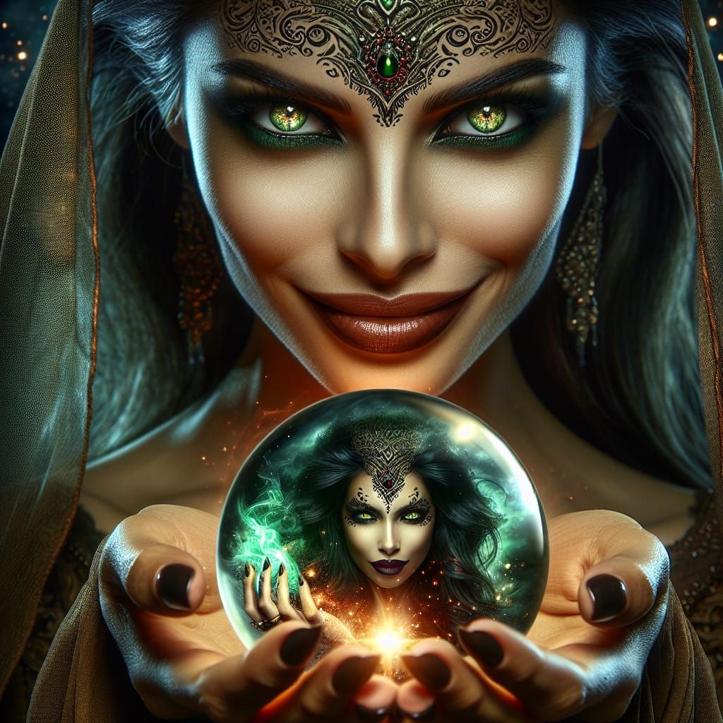 Sorceress with Crystal Ball Reveals Princess