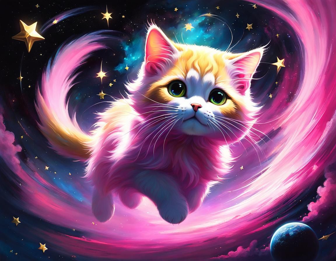 Fluffy Cat in Space: Dreamlike Cinematic Art