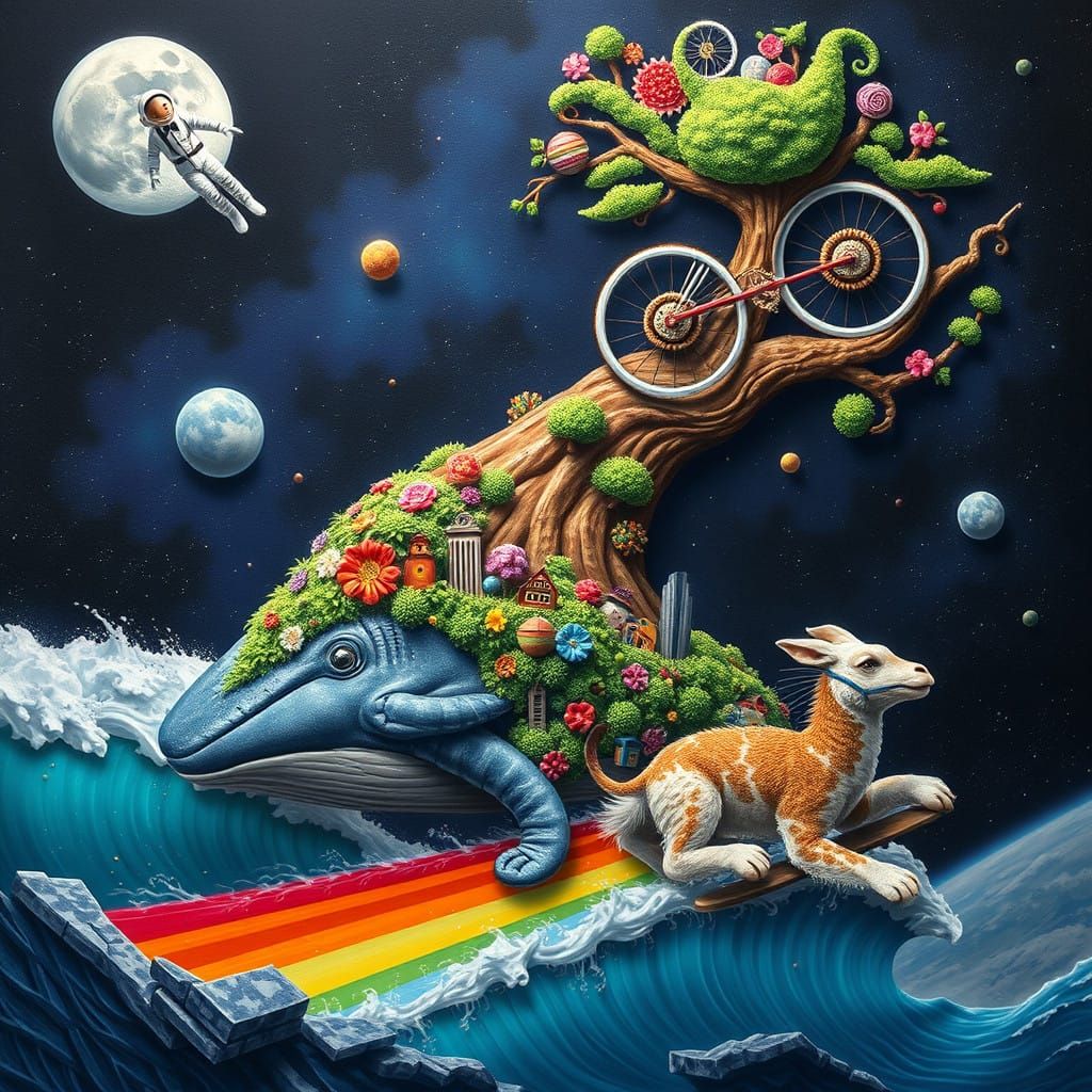 Surreal Space Feline in Zero Gravity