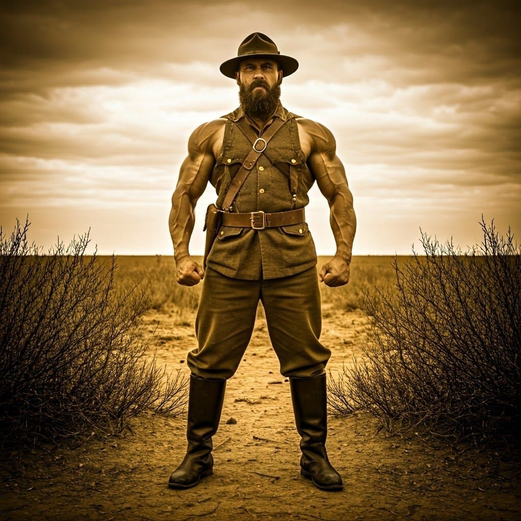 Heroic Boere Kryger in Earth-Toned Attire, Set Against South...