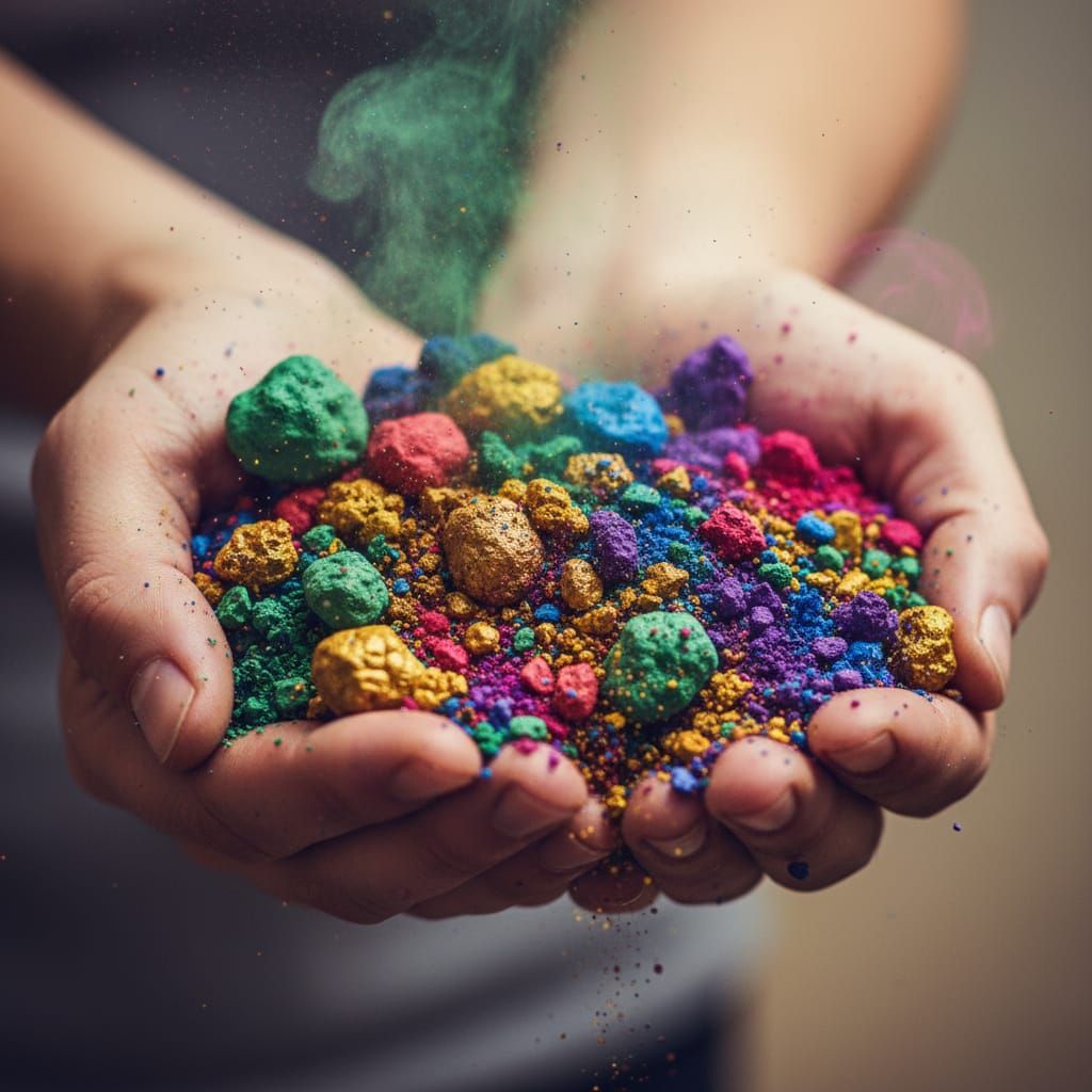Person Holding Vibrant Organic Pigments in Studio Light