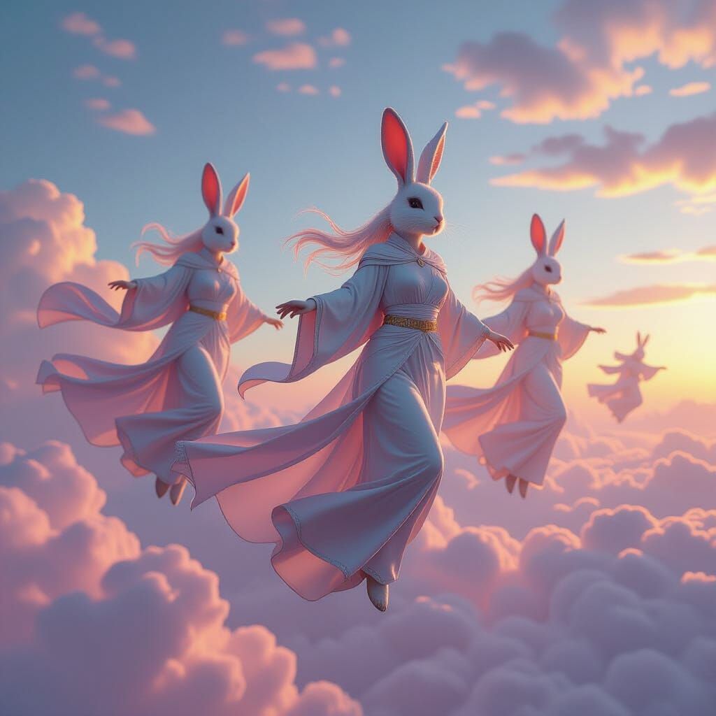 Flying Bunny Women in Futuristic Fantasy Style
