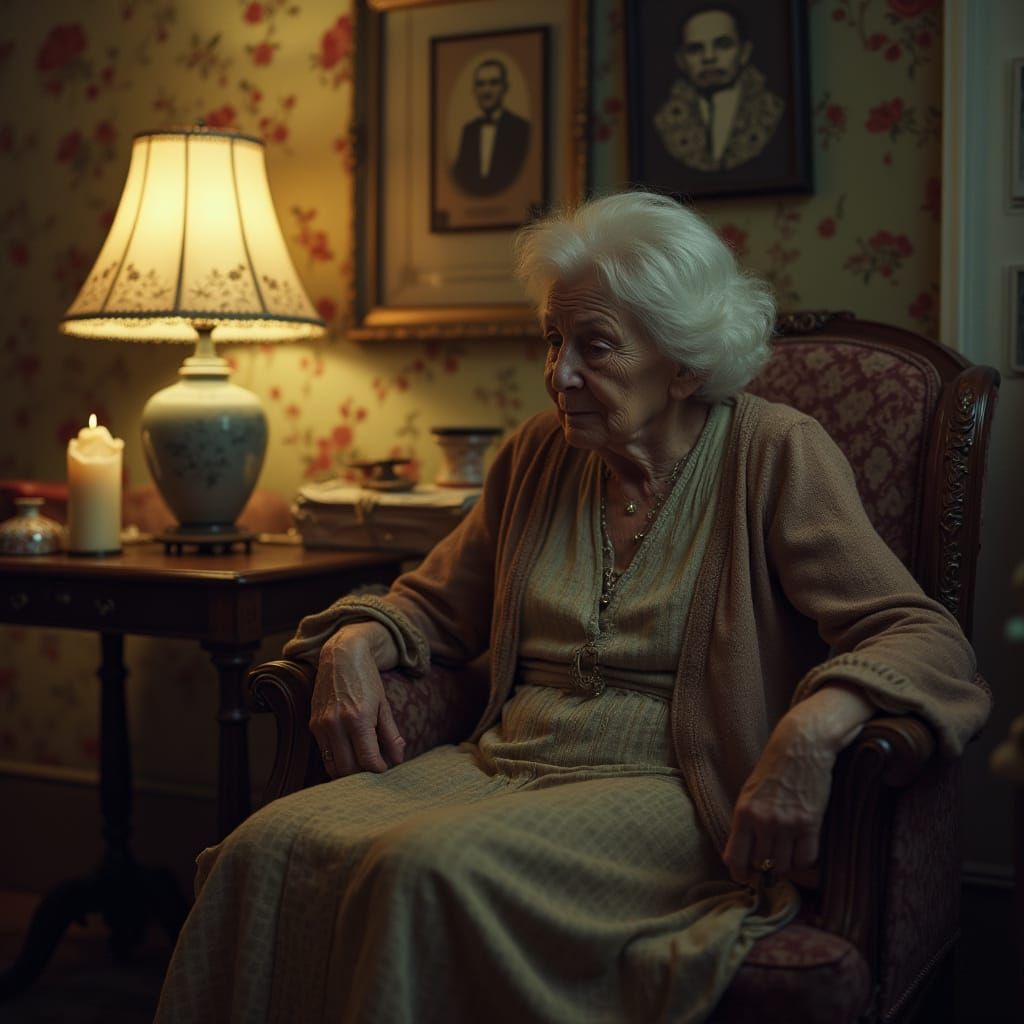 Nostalgic Portrait of Elderly Woman in Vintage Room