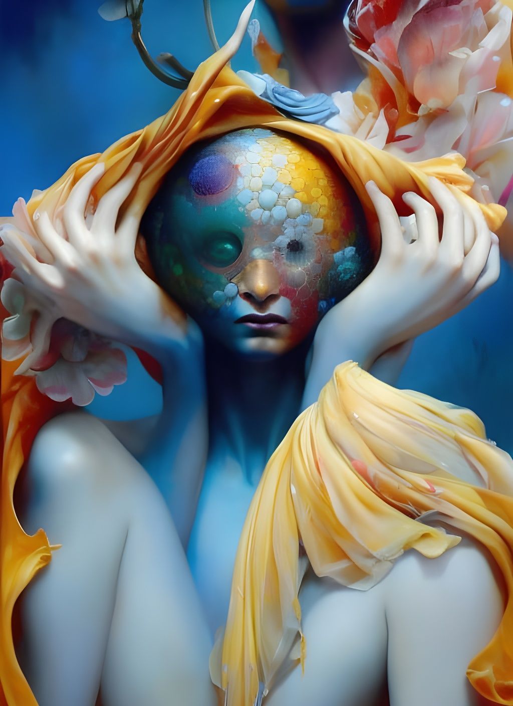 Surreal Winged Creature in Mixed Media Style