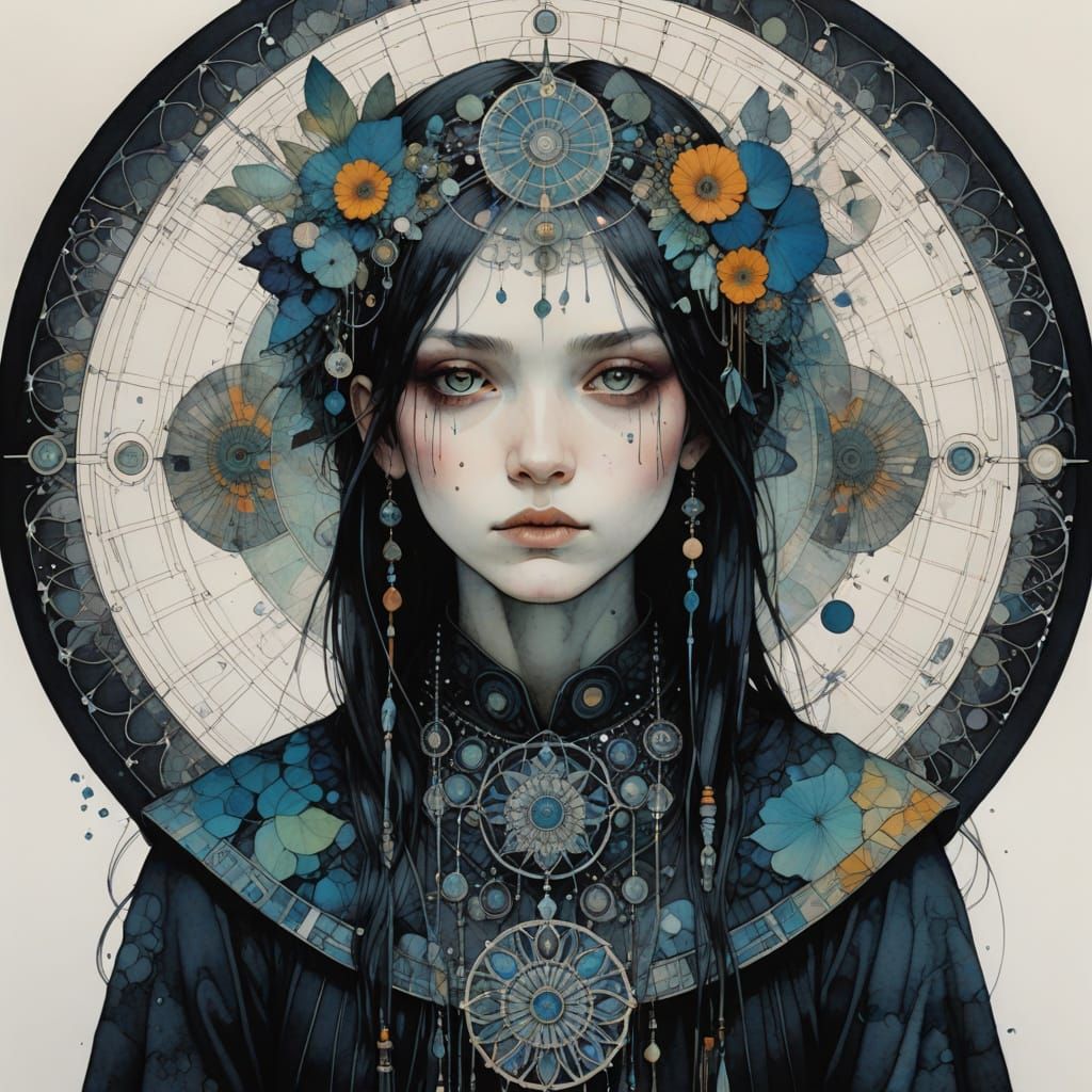 Intricate Mandala in Fantasy Art Nouveau Style