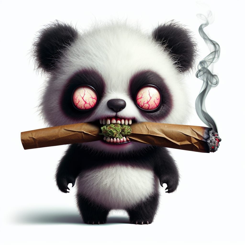Zombie Panda Bear Smoking a Marijuana Blunt