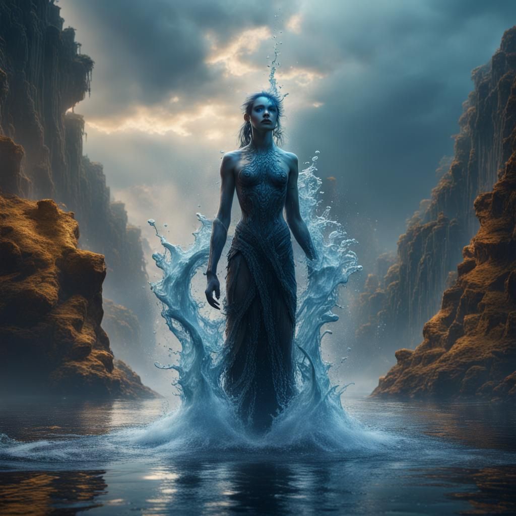 Water Person: Detailed Fantasy Concept Art