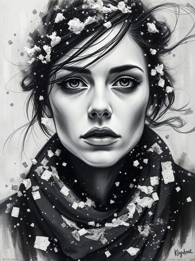 Snowstorm Portrait in Impressionist Style