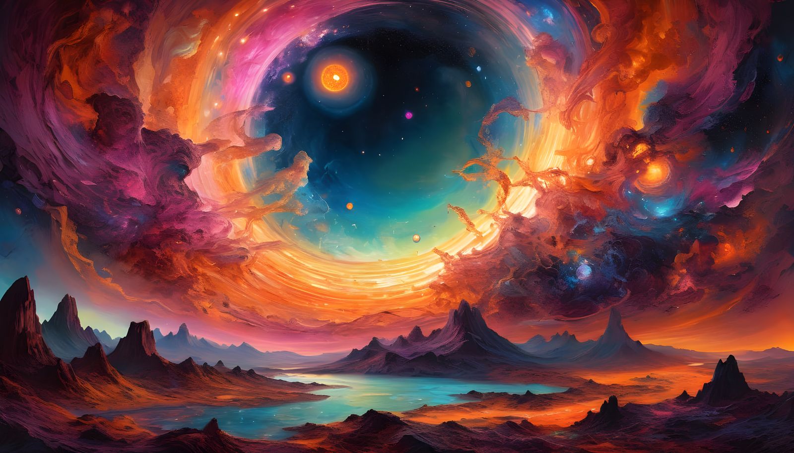 Cosmic Vortex in Vibrant Hues of Orange and Pink