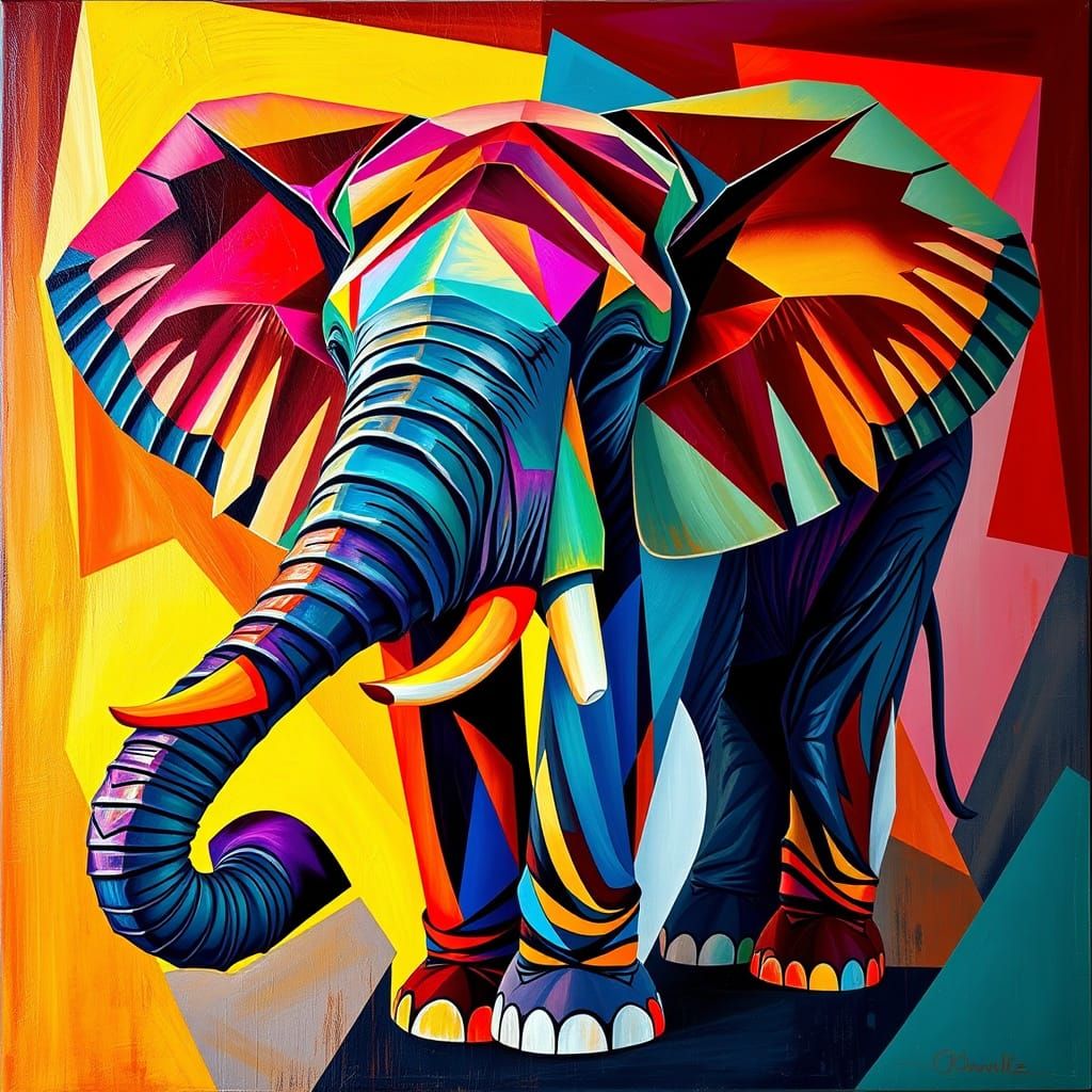 Surreal Art Deco Elephant Fragmented in Geometric Shapes