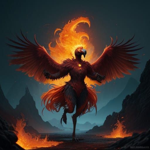Majestic Ember Acerila Soars Through Flames in a Volcanic La...