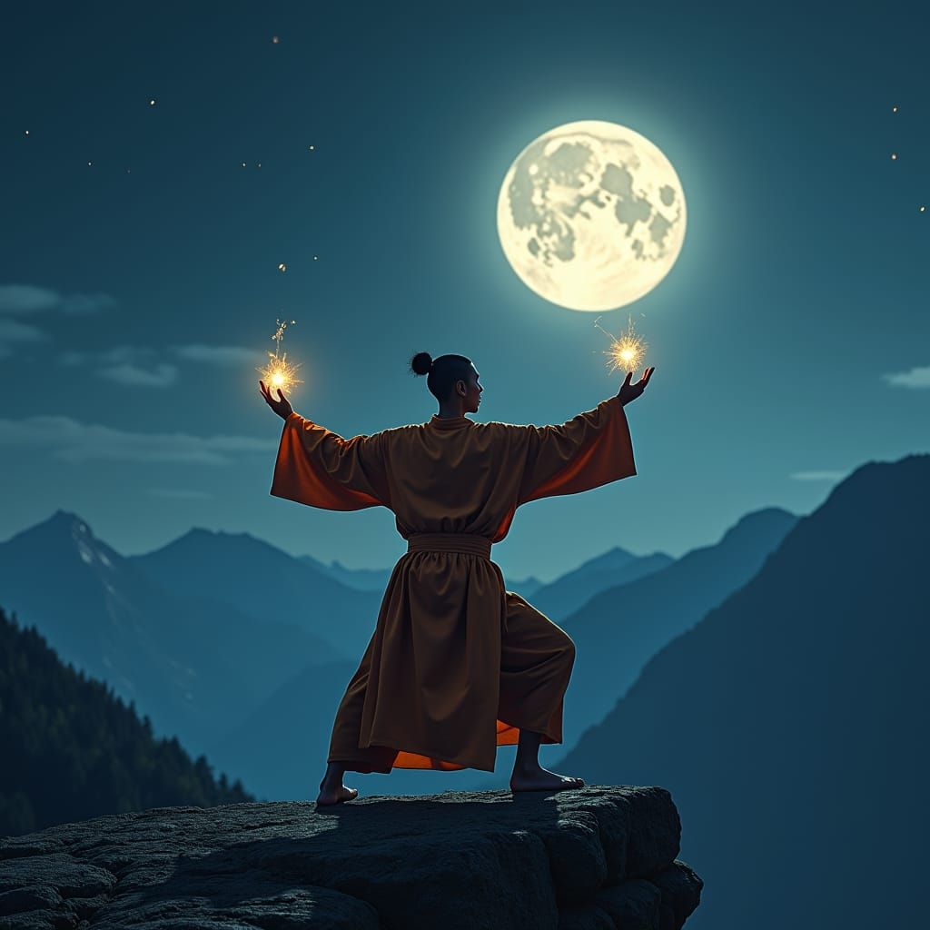 Shaolin Monk Demonstrates Strength in Cinematic Style