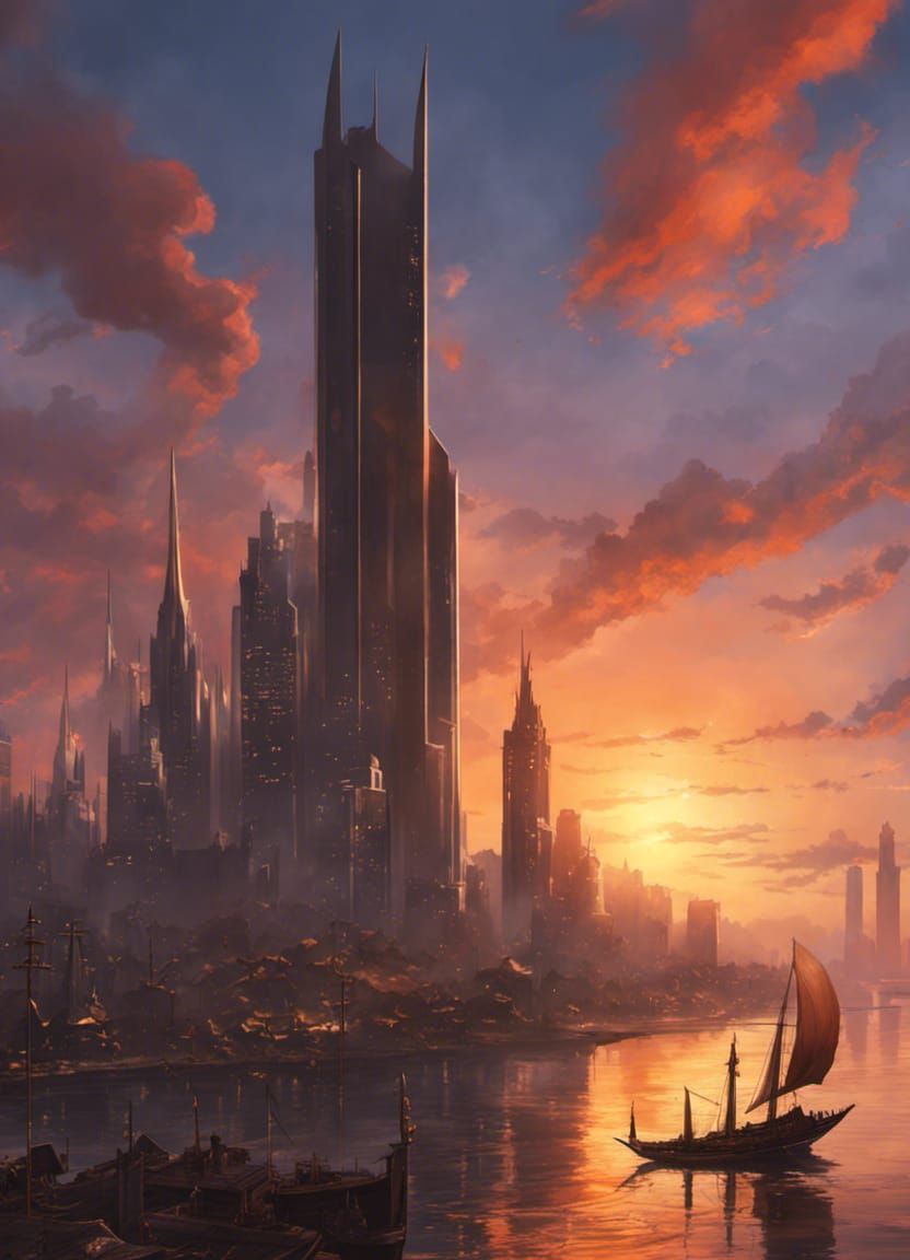 Sunset Cityscape: Fantasycore Artstation Masterpiece