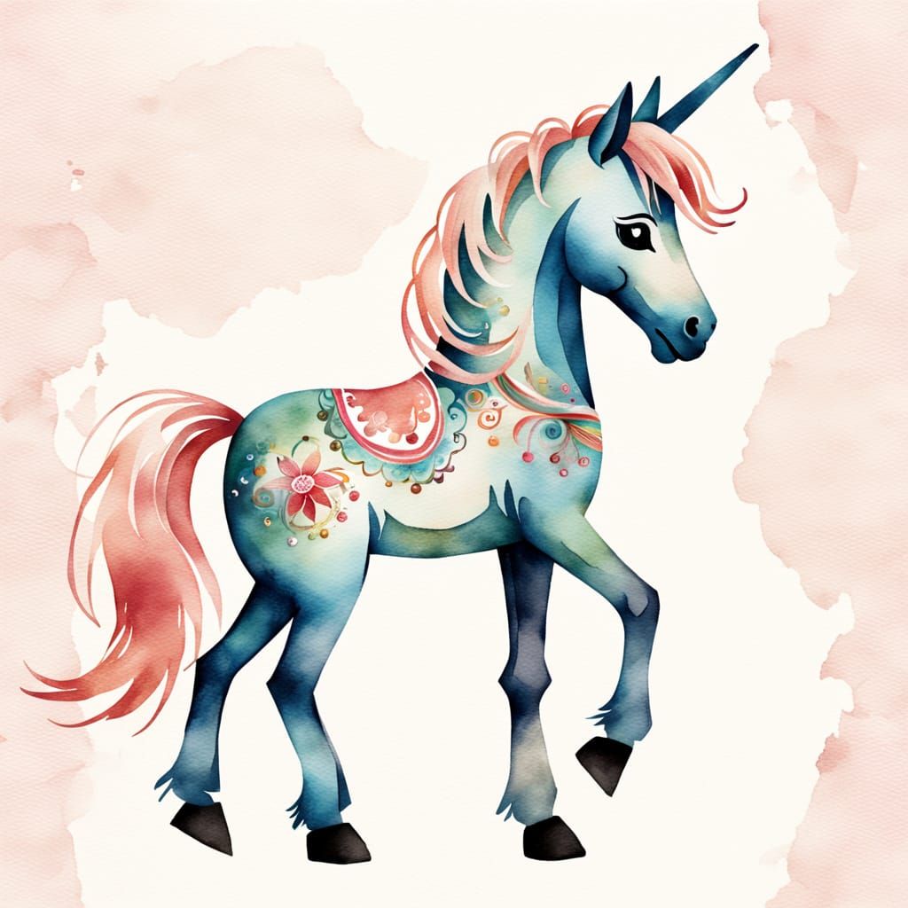 Whimsical Watercolor Toy Horse Silhouette