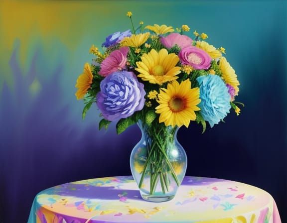 Vibrant Bouquet in Surreal Oil Painting Style